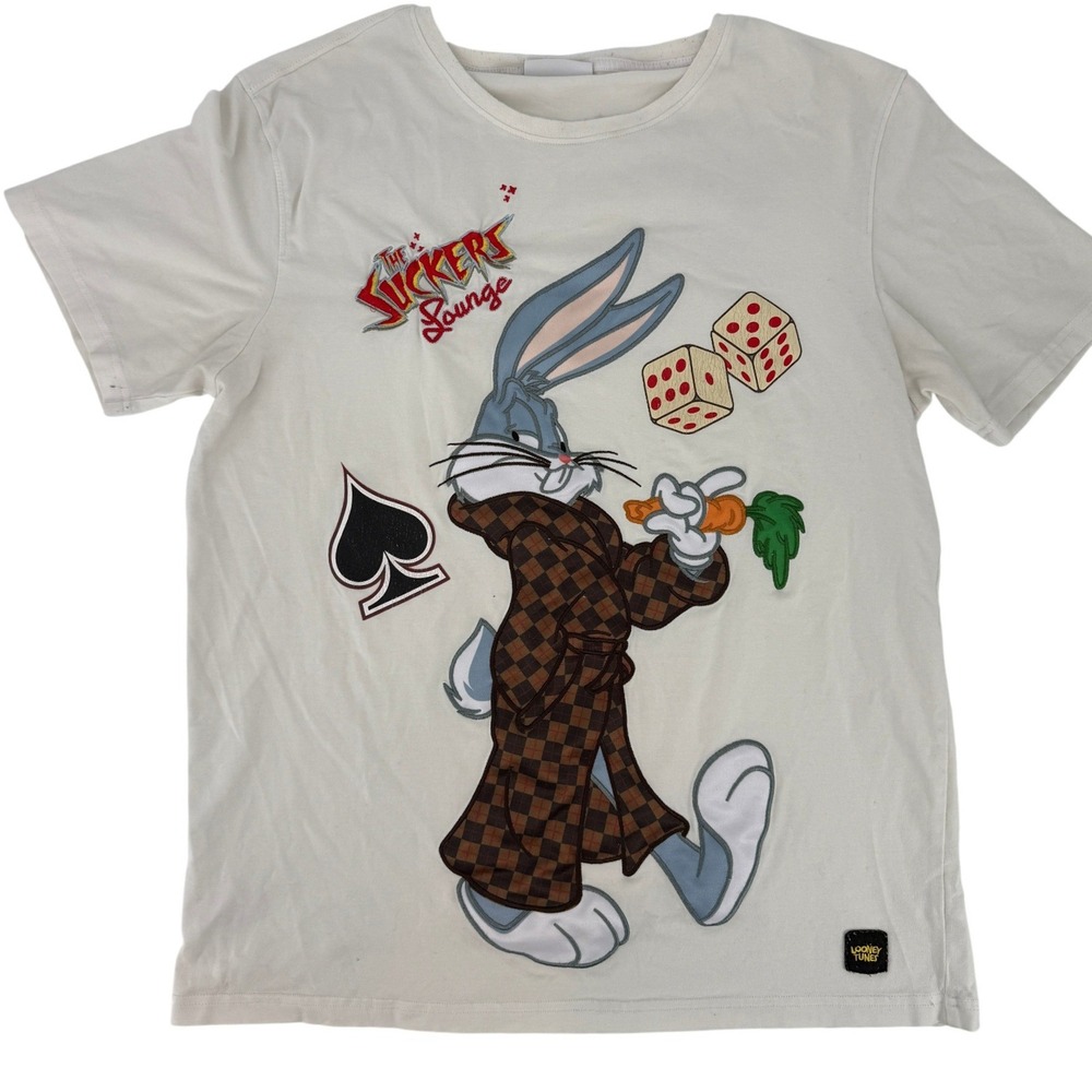 Looney Tunes‎ Bugs Bunny The Suckers Lounge Graphic T-Shirt White Mens Large